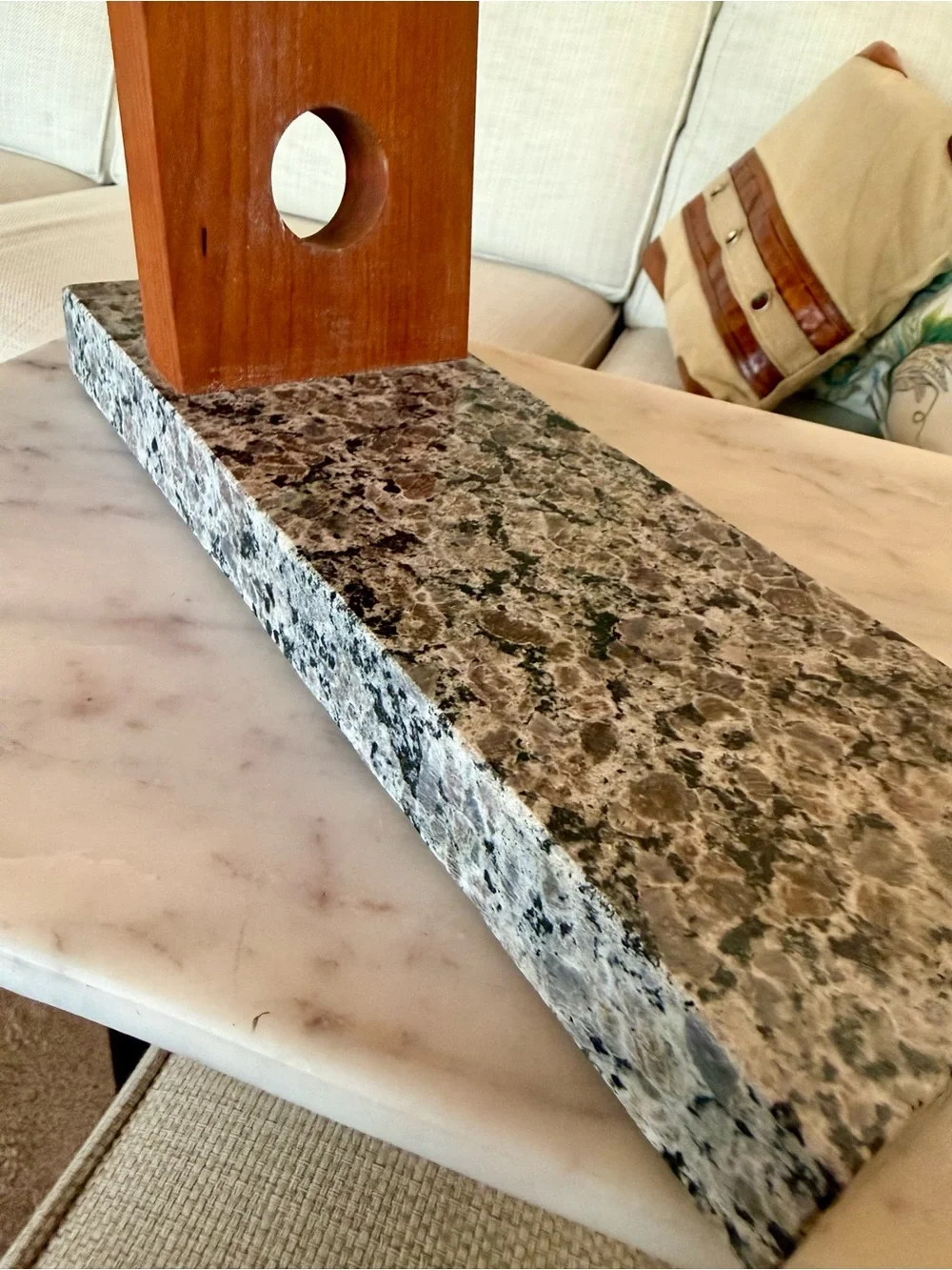 Granite Base Wood Bottle Display Stand - Brown